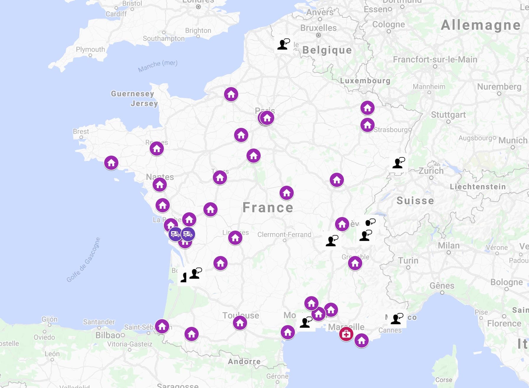 Carte des actions Chemsex proposées par AIDES dans son réseau partout en France