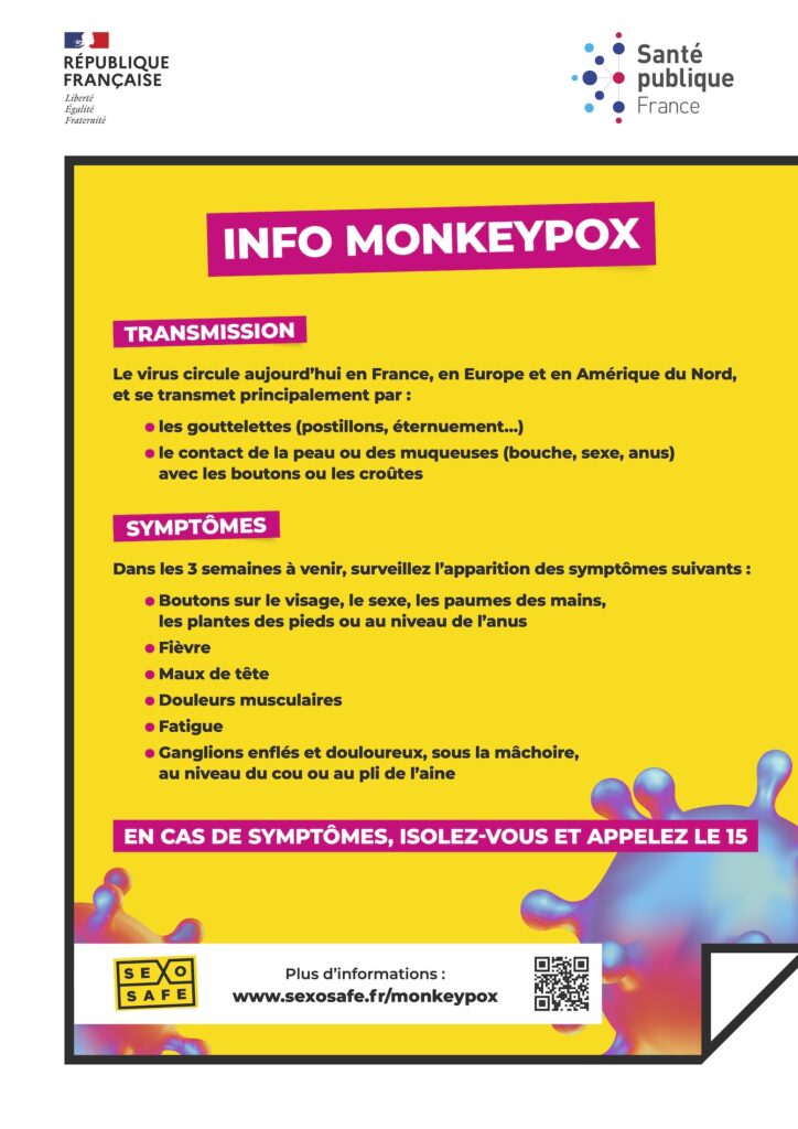 Affiche de prévention de Santé publique France concernant la variole du singe.