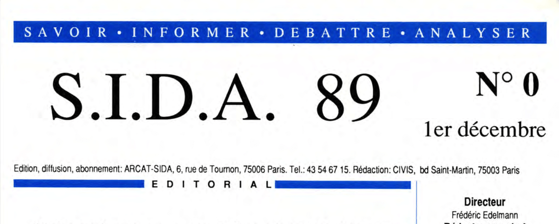Couverture du n°0 de «S.I.D.A. 89», qui deviendra ensuite le «Journal du Sida»