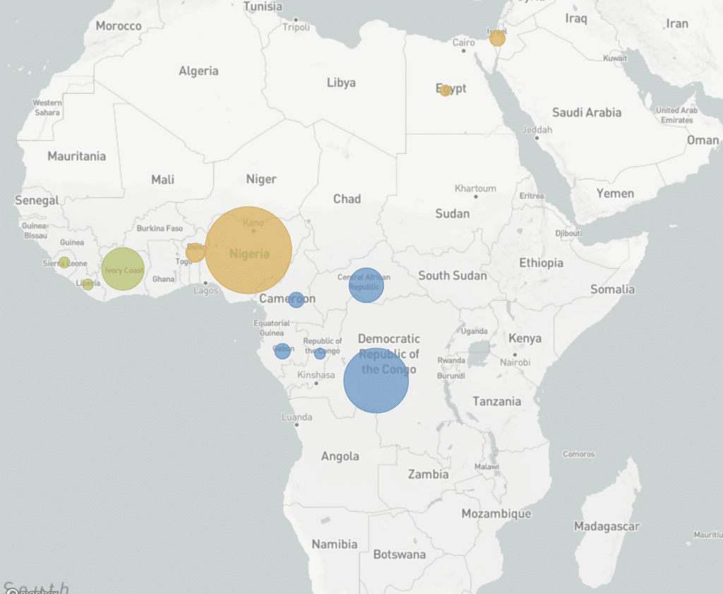 Carte des zones d'épidémie en Afrique
