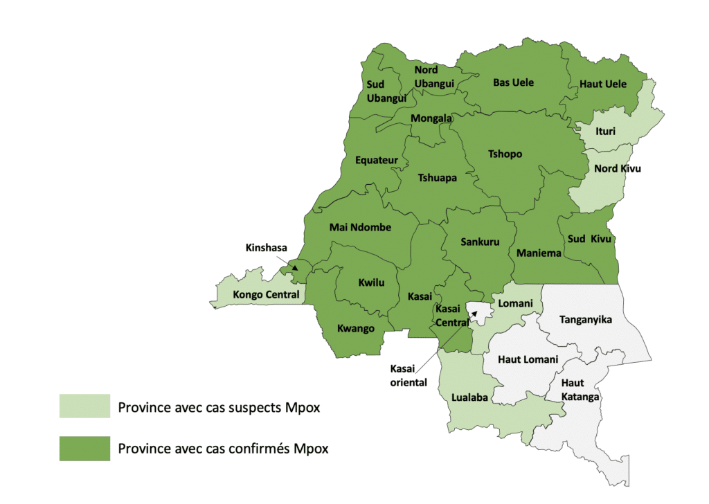 carte des provinces de RDC avec cas mpox
